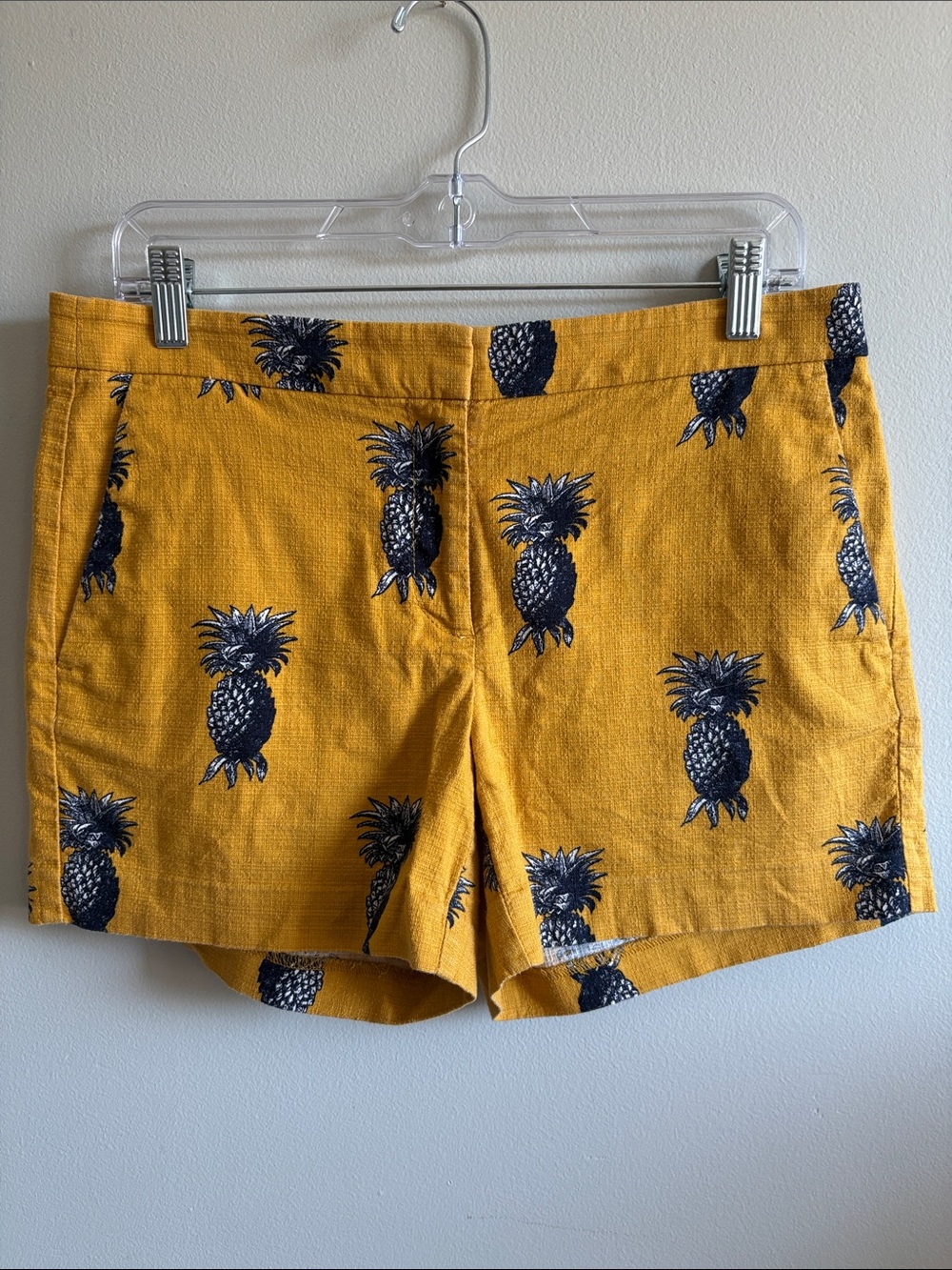 Ann Taylor Pineapple‎ Print Linen Blend Shorts Mustard Yellow Size 6